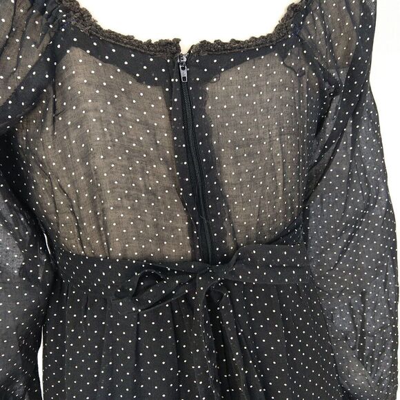 VTG 70s Prairie Maxi Dress Size S Black Polka Dot Embroidered Gunne Sax Style - Picture 8 of 10